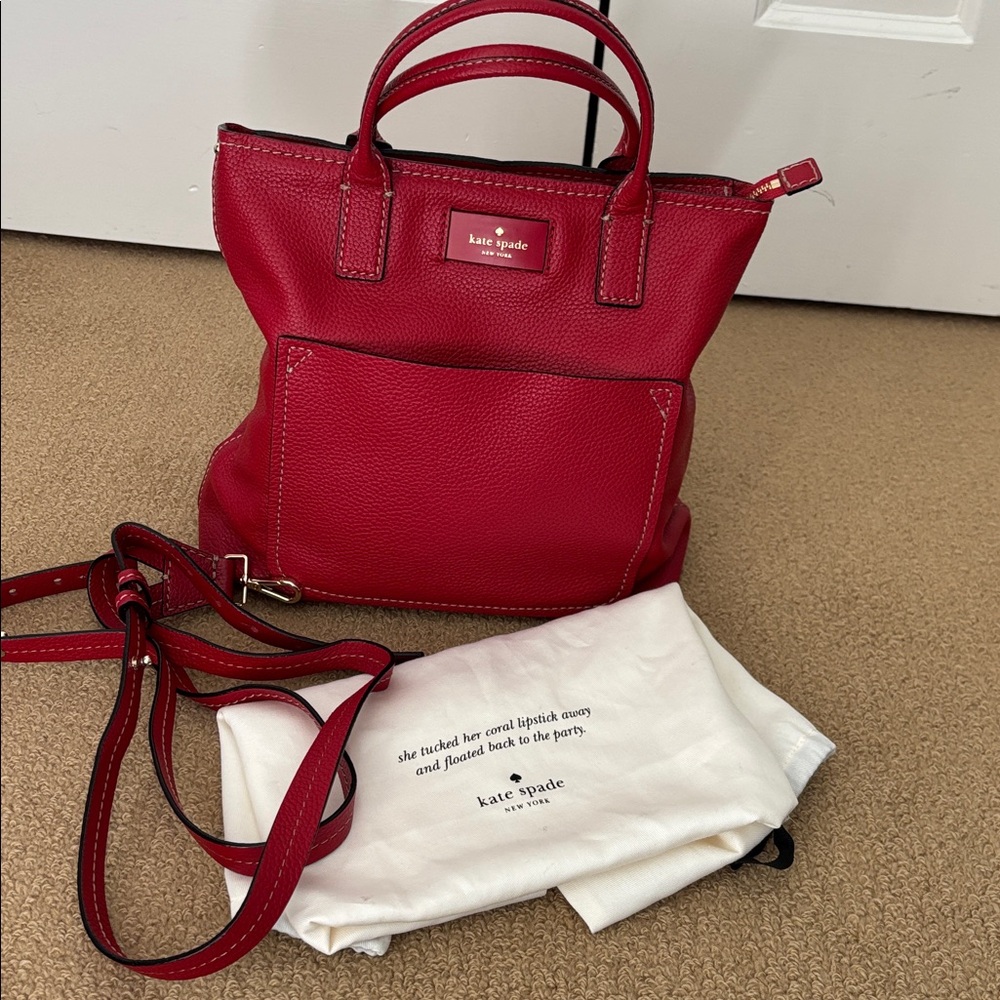 Kate Spade Red Leather Tote Bag and Backpack - Picture 2 of 12